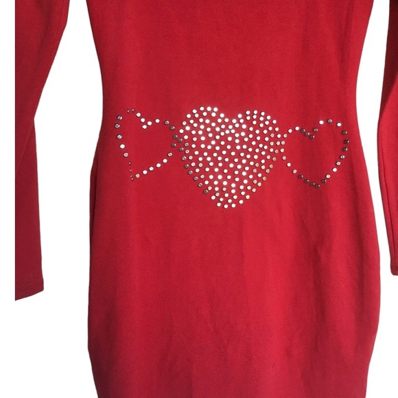 Vintage 80s Valentines Day Red Heart Dress Studded Hearts Bodycon mini dress - Picture 5 of 8